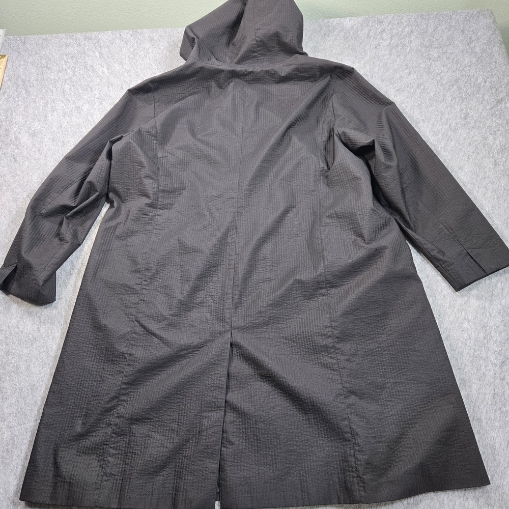 Eileen Fisher Coat Womens 2X Black Hooded Long Rain Snap Front Lined Lightweight - Picture 2 of 10
